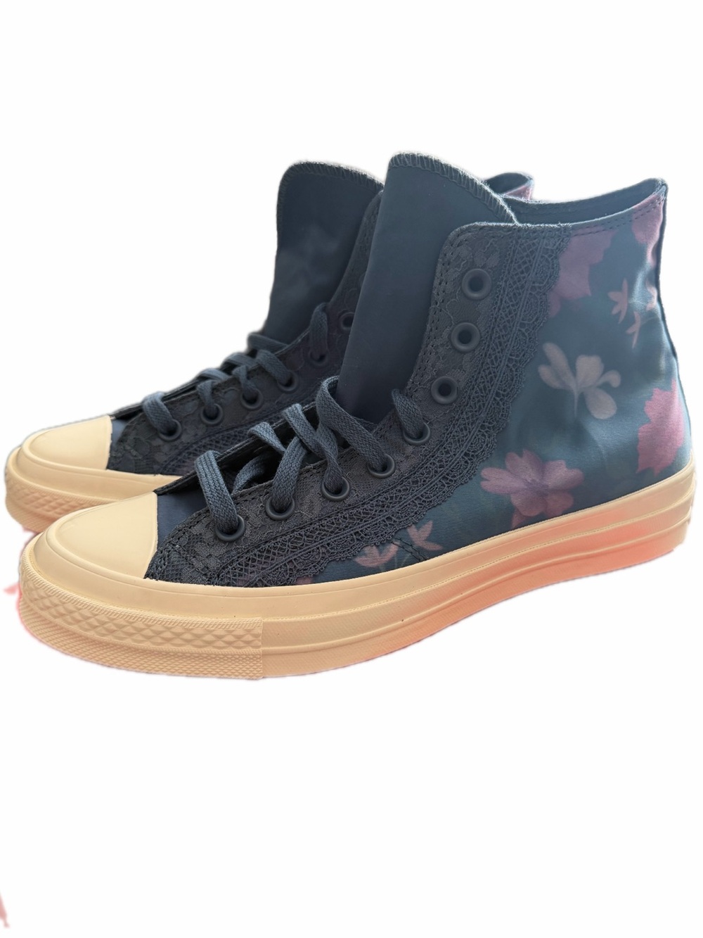 Converse Chuck 70 Hi Floral Lace Sneakers Women’s 10 Blue Embroidered Coquette”